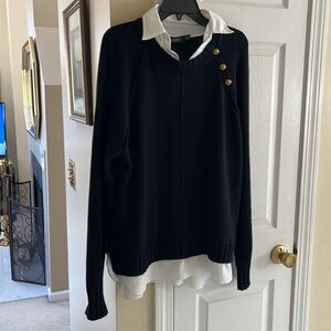 XXL RALPH LAUREN new with tagsBLACK SWEATER, WHITE COLLAR AND SHIRT BOTTOM